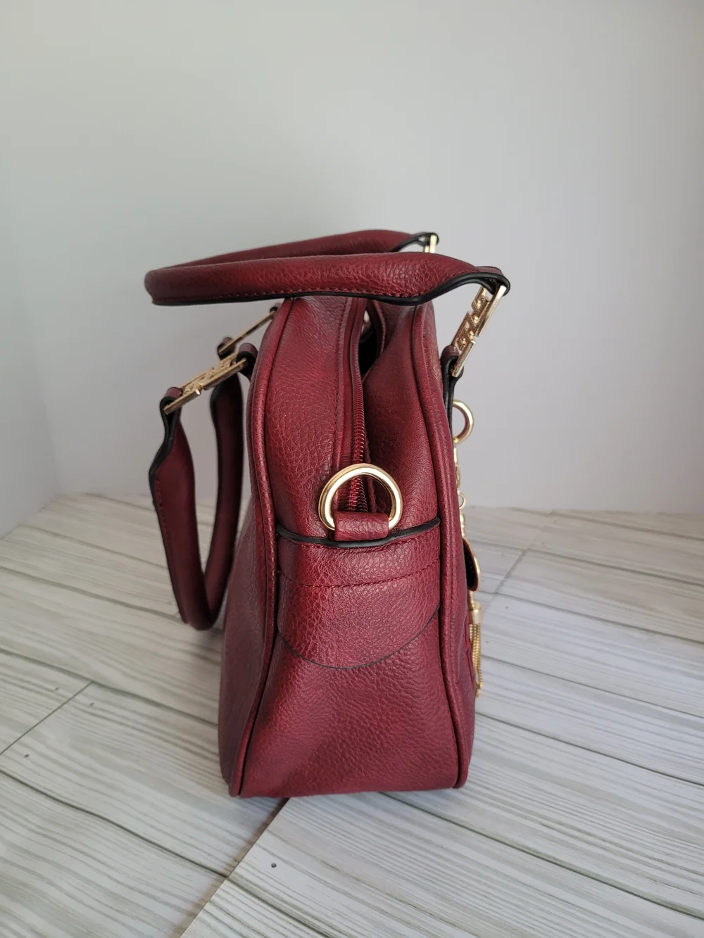 Montana West Burgundy Structured Satchel with Tassel Charm